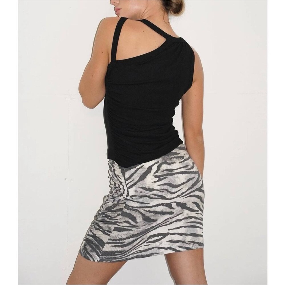 NWT! LNA ribbed ruched zebra print mini skirt 1X